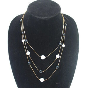 Vtg Art Deco 3 String Beaded Retro MCM Abstract Costume Jewelry Necklace